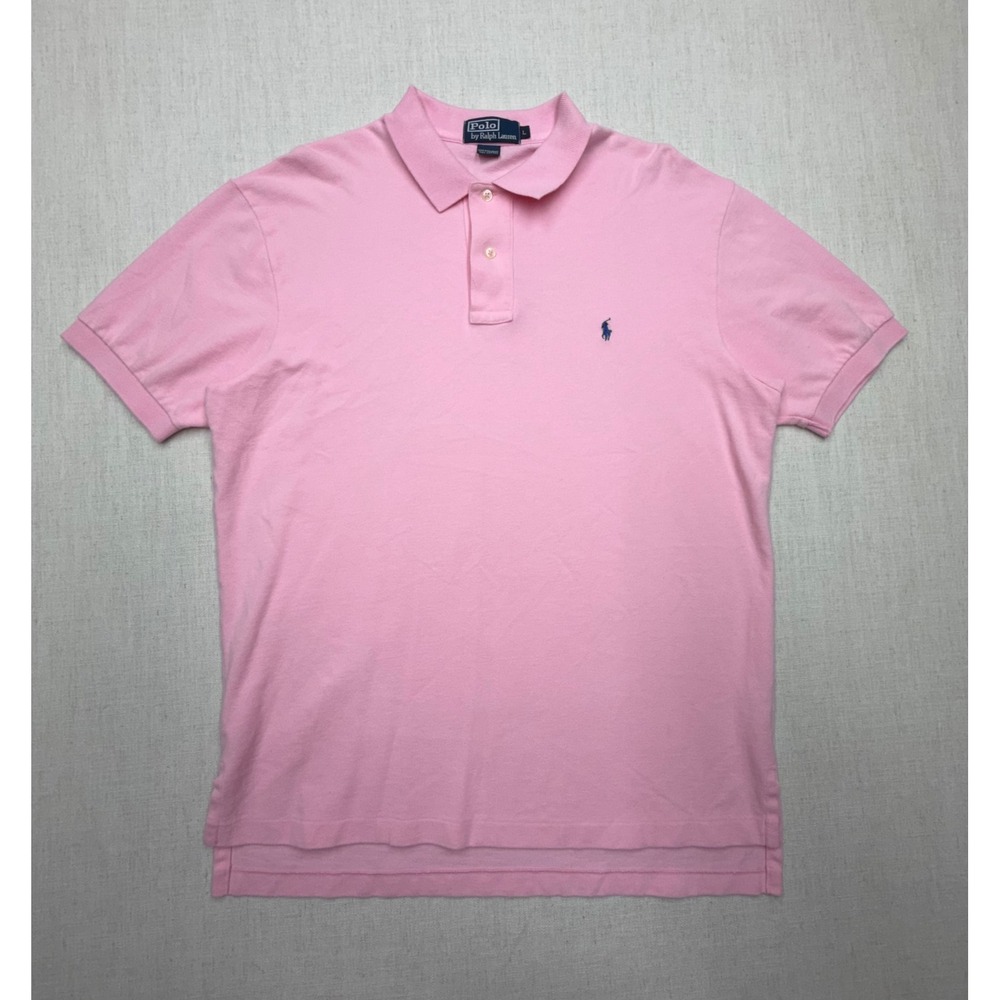 Polo Ralph Lauren Mens Large Pink Short Sleeve Cotton Pique Polo Shirt Blue Pony